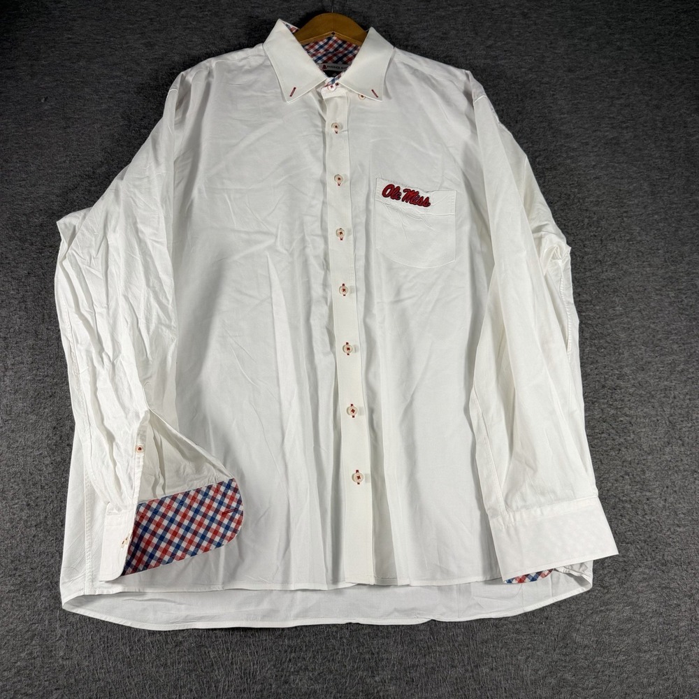 Men's OLE MISS Long Sleeve Button Down White Embroidered Cuff Sleeves Size XL